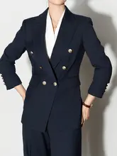 深い青色の高級ビジネス用テーラードスーツパンツ【ストレートシルエット・女性用・オフィススタイル】（セットアップ対応）