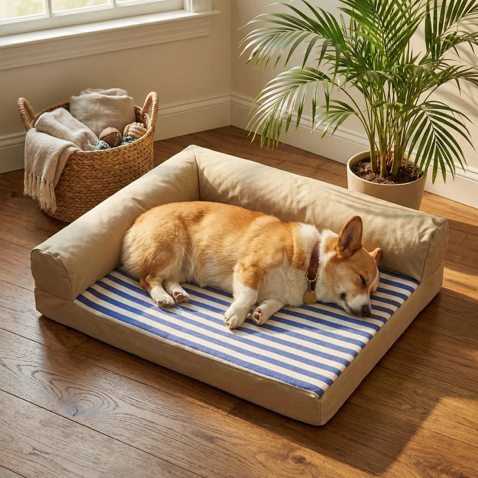 防水・洗える犬用マット【耐噛・通年使用・コットンリネン製】