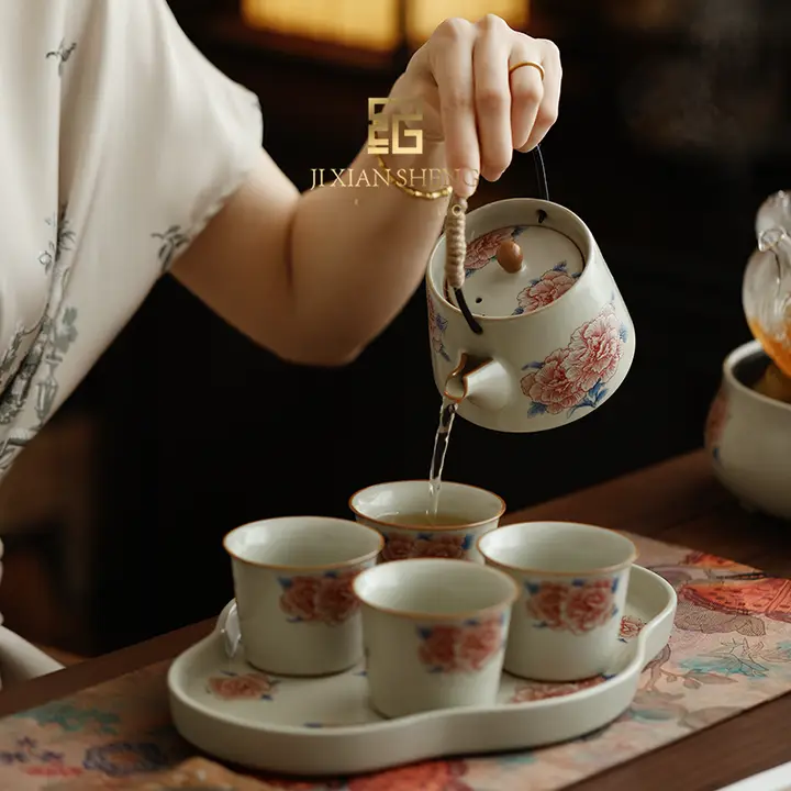 ハイビスカスの花 ルオ窯カンフー 茶器セット
