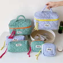 大容量化粧ポーチ【チェック柄・旅行用・化粧品収納・洗面用】