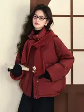 赤色の短丈ダウンジャケット【白鹅绒・冬用・保温性あり】