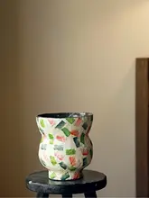 高級感あるアート彩色陶器の花器【中華風・観葉植物用・リビングインテリア】
