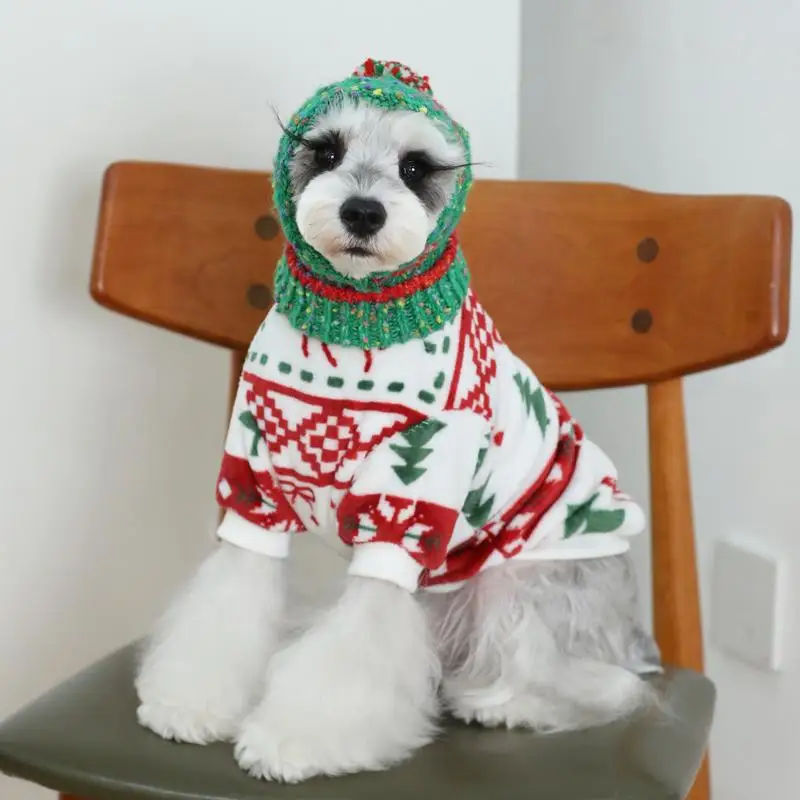 クリスマス犬用フランネル服：厚手デザインで冬の外出も安心