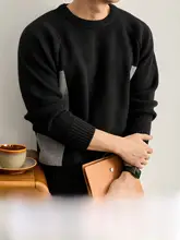 セーター メンズ 厚手 クルーネック ラグランスリーブ 長袖 カラーブロック パッチワーク 着回し ストリート「LUUD」