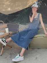 個性的なデニムサロペットワンピース【シンプルデザイン・フィット・夏用】