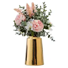 ゴールド陶器製の花瓶【北欧スタイル・インテリア装飾用・ドライフラワー対応】