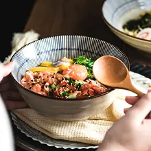 陶器製の日本風スープボウル【釉下彩・ラーメン用・家庭用】