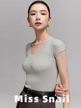 Miss Snai Uネック短袖ニットTシャツ【女性用・ストレッチ・羊毛素材・通勤向け】