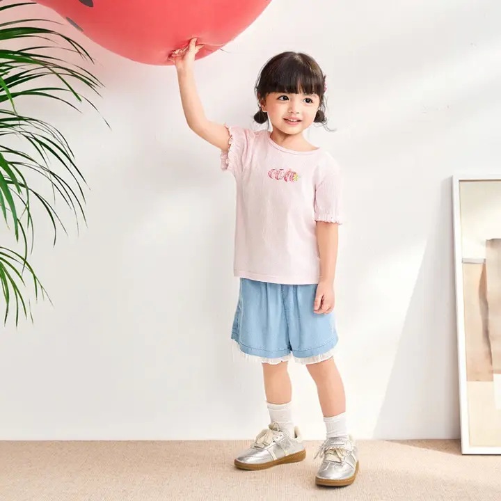 女児用 デニムショートパンツ【夏用・UVカット・涼感】（セットアップ対応）