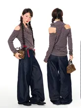 アメリカンスタイルのホットガールワンピースショルダー長袖Tシャツ女性用