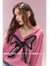 春にぴったり！リボン付きフードワイドパーカー【ポケットデザイン・ゆったりシルエット】