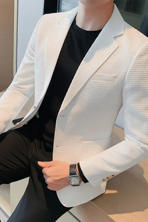 華やかなワッフル柄 メンズジャケット【春秋用・スリムフィット・スタイリッシュ】（セットアップ対応）