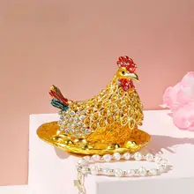 合金製の置物 母鶏が卵を抱えるジュエリーボックス【エナメル加工・インテリア装飾用】