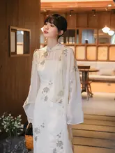 ハンドメイドの盘扣付きロングドレス【丸首・中華風・国風シャツ】（セットアップ対応）