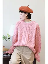 極上の柔らかさなピンク色の全羊毛フィア島風ニットセーター【厚手・フィット】