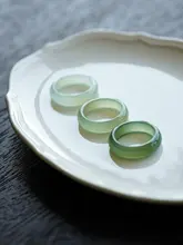 和田玉製 素圈リング【女性用・晴水冰種・緑玉石・新中式】