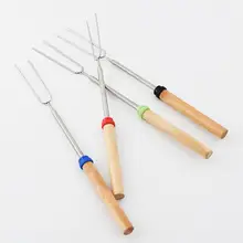 カラフルな伸縮式バーベキューフォーク【ステンレス製U型・アウトドア用・木製ハンドル】（セットアップ対応）