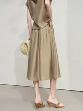 ラミーリネン製 Aラインスカートとフリル袖シャツのコーディネート（セットアップ対応）