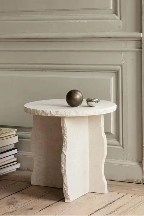 北欧風 手作りの石製サイドテーブル【侘び寂びスタイル・リビング用・コーヒーテーブル】