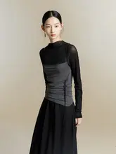 MURMURMI デザイナーズブランド 配色デザインのハイネックフィットワンピース【フィット・ドレープ仕上げ・ロング丈】