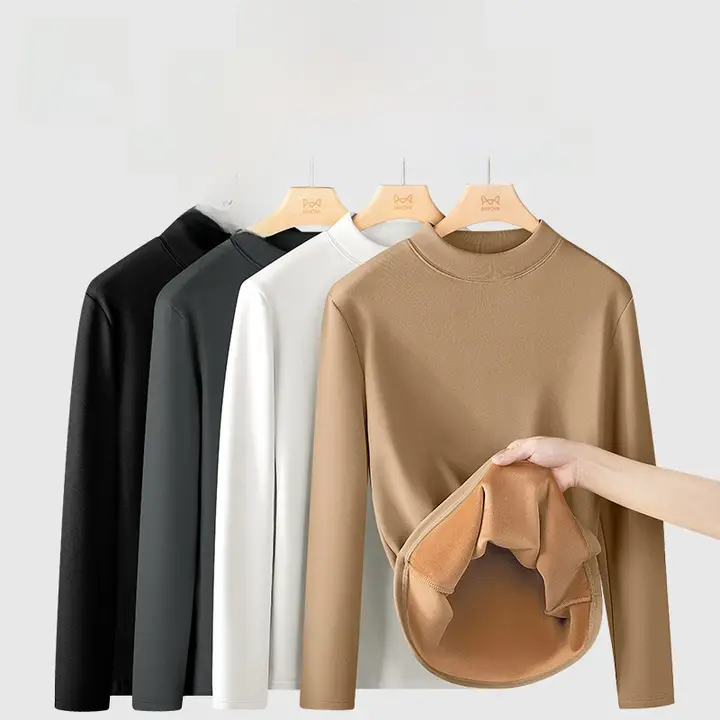 半高ネックのフリース長袖Tシャツ【極上の柔らかさ・メンズ・保温性・裏起毛】