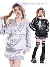 デザイン性に富んだオフショルダー長袖Tシャツ【レディース・カジュアル・ゆったりシルエット】