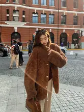 100%ウール製 ヒョウ皮風一体型コート【女性用・冬季・リバーシブル・ゆったりデザイン】