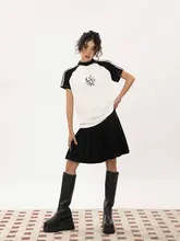 YOUNG STAGE レディース 夏用 カラーブロック ドロップショルダーTシャツ【デザインフィット・短丈】