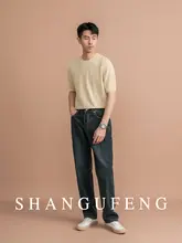 SHANGUFENG メンズ夏用 ニットTシャツ【透かし編み・ラウンドネック・短袖・カジュアル】
