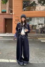 深い青のショートデニムジャケット【秋用・アメリカンスタイル・スリムフィット・小柄対応】（セットアップ対応）