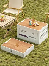 アウトドア用収納ボックス【サイドオープン・折りたたみ・木製フタ・車載用】