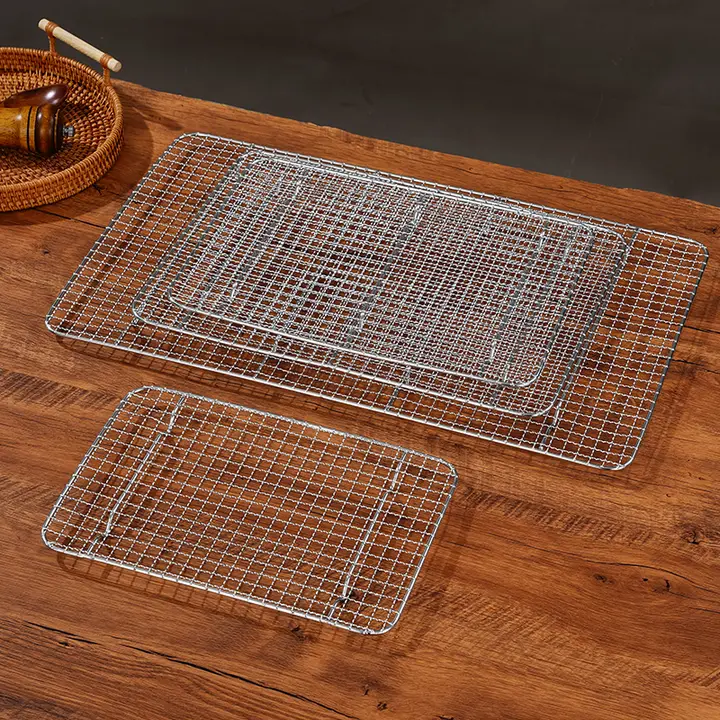 太めステンレス製ベーカリー用冷却トレイ【V脚付き・長方形・グリル網・水切り網】