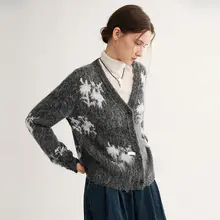 ニットカーディガン レディース モヘア ジャカード編み バイカラー ふわふわ ルーズ あったか 秋冬「MSLAN」