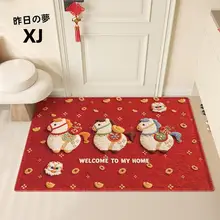 新年の赤い馬デザイン玄関マット【防塵・滑り止め・耐汚れ】