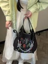 刺繍入りショッピングバッグ【花草デザイン・ポータブル・エコバッグ・ハンドバッグ・ショルダータイプ】