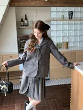 カジュアルな学院風ジャケットとスカート【秋新作・女性用・オリジナルデザイン】（セットアップ対応）