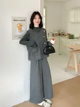 グレーのファッションスーツ【春用・フレンチスタイル・タンクトップ・ワイドパンツ・スリムフィット】（セットアップ対応）