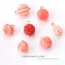 ピンクの金具付き花飾りボタン【復古スタイル・樹脂製・DIY装飾用】