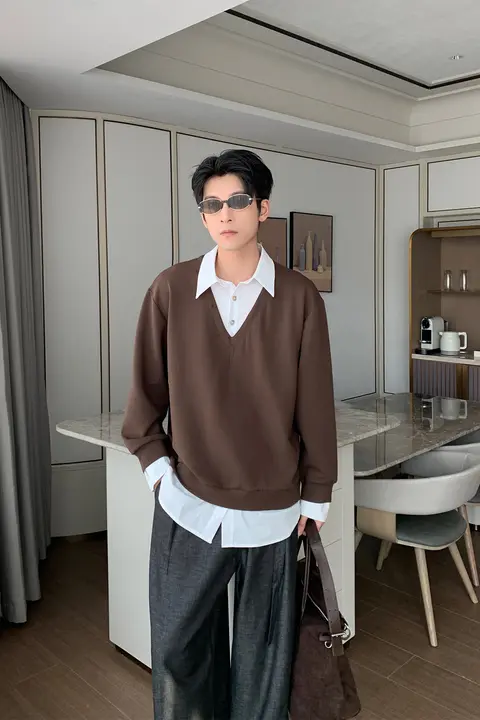 学院風デザインの半開襟シャツ【男児用・ゆったりシルエット・肌理感】（セットアップ対応）