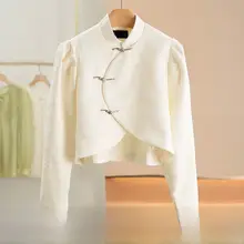 立襟エンボスデザイン中華風ミニジャケット【シンプル・女性用】