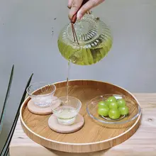 和風円形木製トレイ【ティー・コーヒー・ケーキ用】