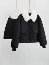冬用 リボン付きダイヤモンドキルトコート【厚手・毛皮襟・半身スカート】（セットアップ対応）
