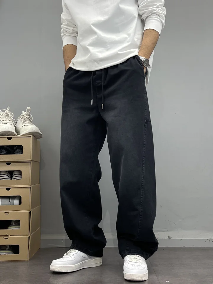 春秋向けシンプル水洗い加工のジョイントイージーパンツ【ウエストゴム・ストレ ートシルエット】（セットアップ対応）