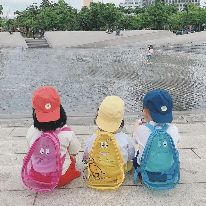 可愛いカートゥーンデザインの透明な子供用バックパック【PVC素材・ビーチやプール用】