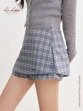 高腰Aラインスカートパンツ【チェック柄・ラウンドジッパー・ヴィンテージ風】（セットアップ対応）