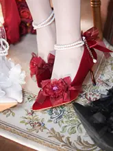 パンプス レディース フレンチ風 ロリータ オリジナル ハンドメイド ウェディングシューズ 細ヒール デイリー パール