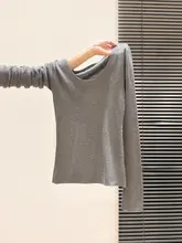 米白色Uネックオフショルダー長袖ニットトップス【ウエストシェイプ・秋用・女性用】