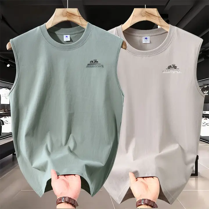 レトロカー無地ノースリーブTシャツ【純綿・メンズ・スポーティー】