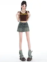 ヴィンテージ風デニムミニスカート【ハイウエスト・Aライン・女性用】（セットアップ対応）