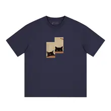 KAMU メンズ夏用猫デザイン半袖Tシャツ【アメリカンヴィンテージ・コットン・ルーズフィット】